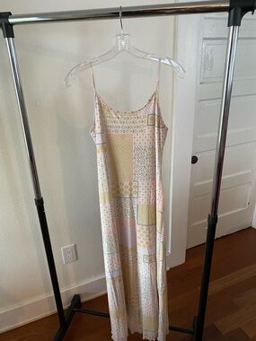 ARE YOU AM I Pastel Patchwork Maxi Slip Dress in Pink and Yellow